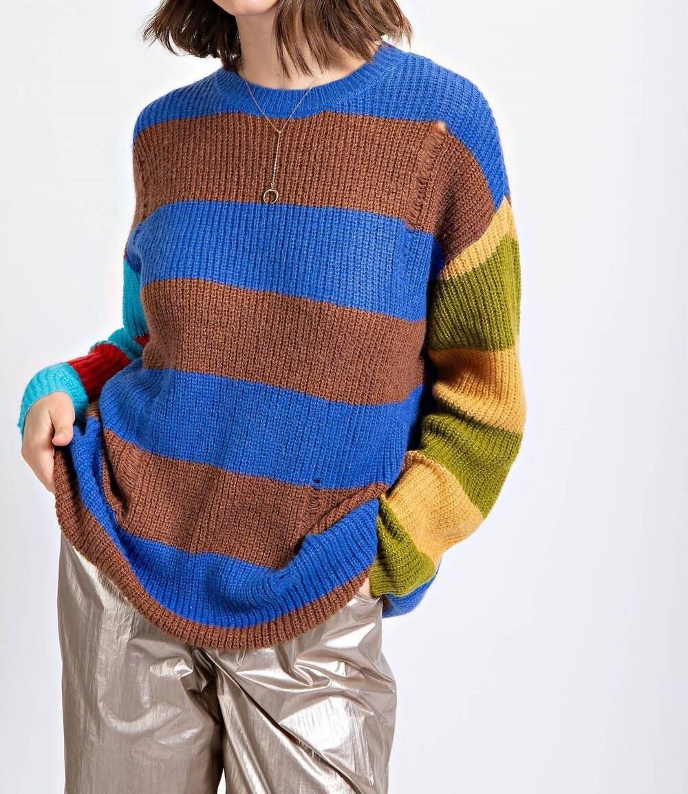 NEW EASEL journey color blocked sweater in blue